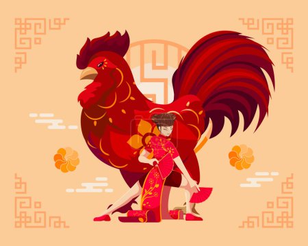 Illustration for Year of The Rooster Chinese Zodiac. Happy Lunar or Chinese New Year Background - Royalty Free Image