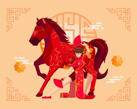 Illustration for Year of The Horse Chinese Zodiac. Happy Lunar or Chinese New Year Background - Royalty Free Image