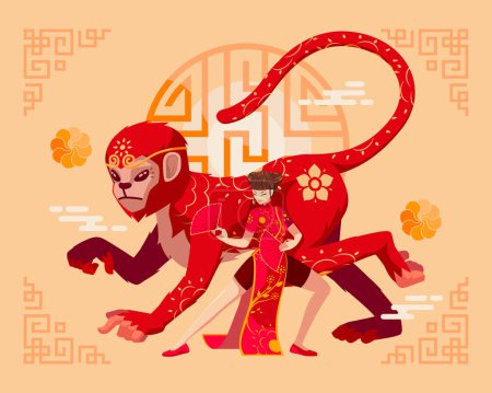 Illustration for Year of The Monkey Chinese Zodiac. Happy Lunar or Chinese New Year Background - Royalty Free Image