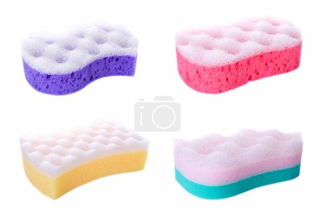 Photo for Collage of different washcloths isolated on white background. - Royalty Free Image