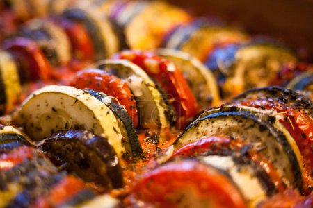 Photo for Ratatouille. French traditional stewed vegetable dish. Vegetarian food. Close-up. - Royalty Free Image