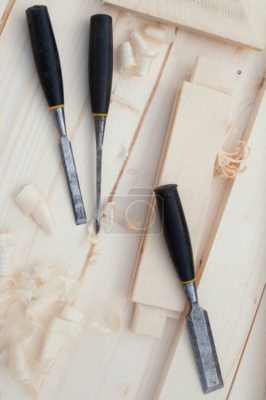 Photo for Chisels. Joiner's (carpenter's) tools. Woodworking instruments. Close-up. - Royalty Free Image