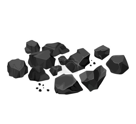 Illustration for Heap of energy coal isolated cartoon icon. Vector cartoon scattered coal energy. Mining. - Royalty Free Image
