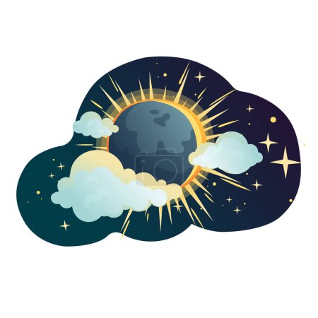 Space and solar eclipse background composition. Cute illustration in flat style for children. Suitable for astronomy, decoration and stickers.