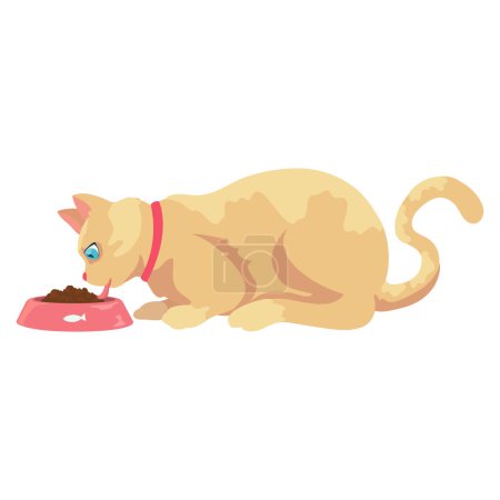 Illustration for Blond cat eating over white - Royalty Free Image