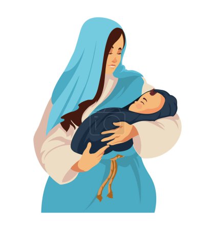 Téléchargez les illustrations : Sainte Marie avec Jésus sur blanc - en licence libre de droit