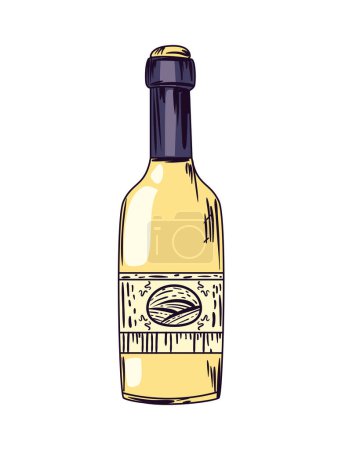 Téléchargez les illustrations : Bouteille de vin blanc plat sur blanc - en licence libre de droit