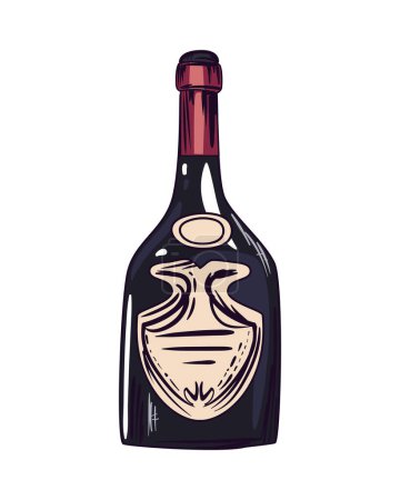 Téléchargez les illustrations : Flat wine bottle over white - en licence libre de droit