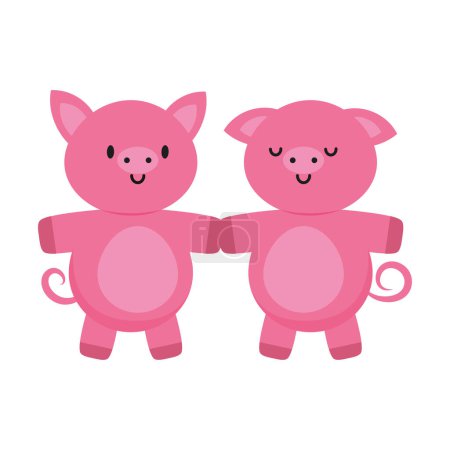 Téléchargez les illustrations : Cute piggy couple isolated design - en licence libre de droit