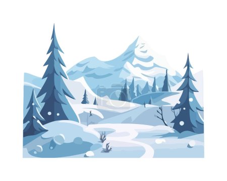 Téléchargez les illustrations : Paysage de neige avec des pins scène d'hiver - en licence libre de droit