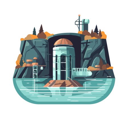 Illustration for Hydroelectric plant factory station icon - Royalty Free Image
