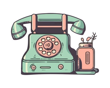Téléchargez les illustrations : Le téléphone rotatif à l'ancienne connecte nostalgie et communication isolée - en licence libre de droit