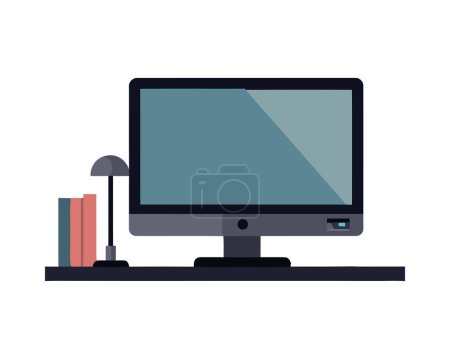 Illustration for Computer equipment and lamp in desk isolated - Royalty Free Image
