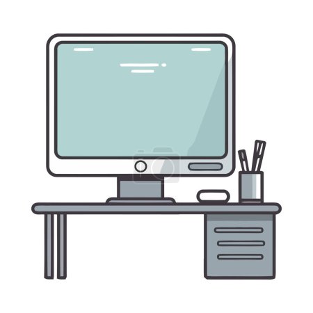 Illustration for Modern computer monitor icon on flat desk isolated - Royalty Free Image