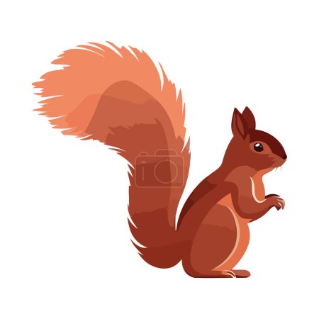 Téléchargez les illustrations : Petit écureuil moelleux assis, icône plate isolée - en licence libre de droit
