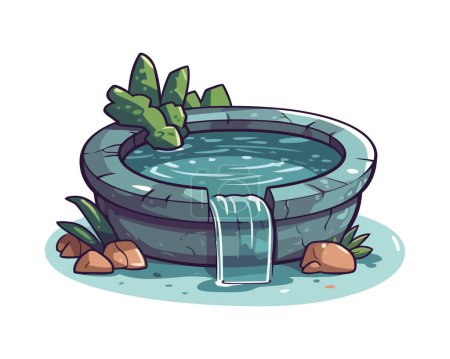 fresh flowing water fountain and leaf icon isolated