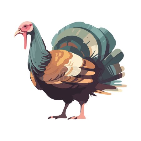 Illustration for A turkey with a feathered tail walking on a farm icon isolated - Royalty Free Image