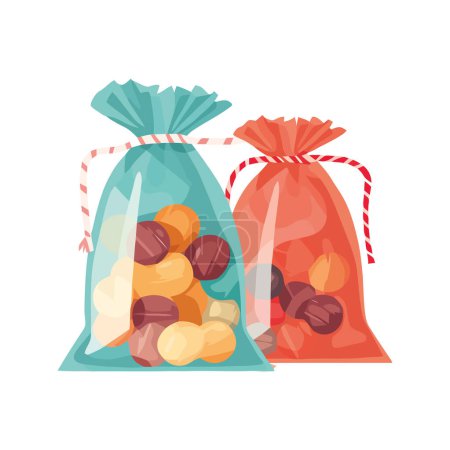 Ilustración de Saco lleno de caramelos, un icono de regalo dulce aislado - Imagen libre de derechos
