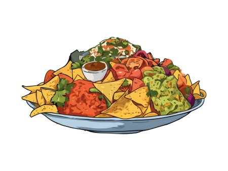 Téléchargez les illustrations : Fraicheur et épices dans une icône mexicaine du repas végétarien isolé - en licence libre de droit