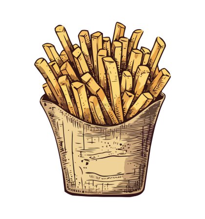 sketch of unhealthy fast food French fries icon isolated