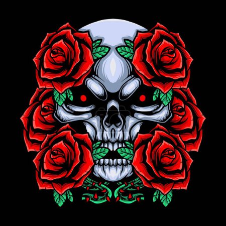 Téléchargez les photos : Tête de crâne avec motif vectoriel fleur rose illustration - en image libre de droit