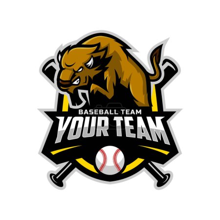 Téléchargez les photos : Bison mascot for baseball team logo. school, college or league. Vector illustration. - en image libre de droit