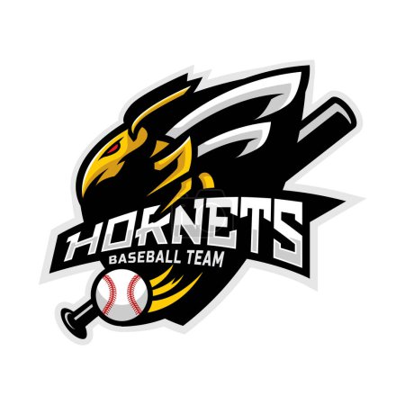 Téléchargez les photos : Hornets mascot for baseball team logo. school, college or league. Vector illustration. - en image libre de droit