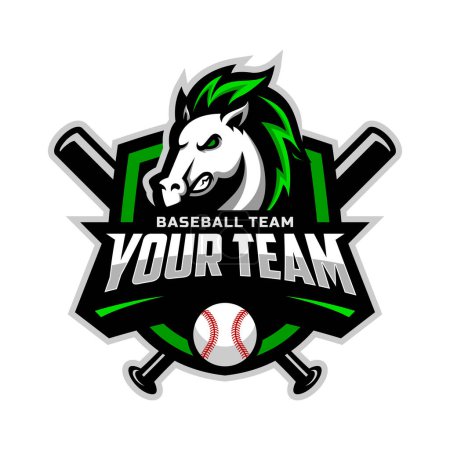 Téléchargez les photos : Horse mascot for baseball team logo. school, college or league. Vector illustration. - en image libre de droit