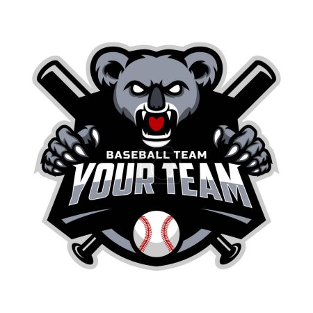 Téléchargez les photos : Koala mascot for baseball team logo. school, college or league. Vector illustration. - en image libre de droit