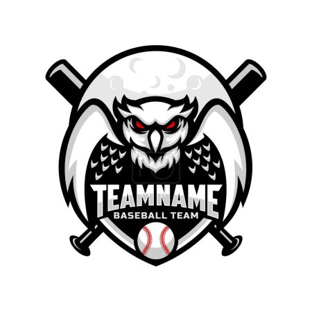 Téléchargez les photos : Owl and moon mascot for baseball team logo. school, college or league. Vector illustration. - en image libre de droit