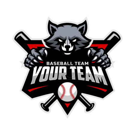 Téléchargez les photos : Raccoon mascot for baseball team logo. Vector illustration. - en image libre de droit