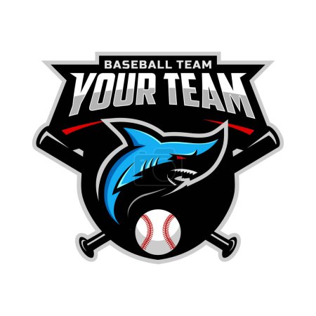 Téléchargez les photos : Shark mascot for baseball team logo. school, college or league. Vector illustration. - en image libre de droit