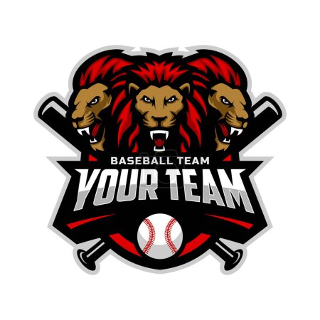 Téléchargez les photos : Three lions mascot for baseball team logo. school, college or league. Vector illustration. - en image libre de droit
