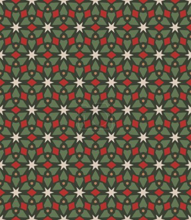 Photo for Seamless geometric pattern in red, green and beige. Christmas digital paper in repeat. Wrapping paper pattern for Christmas holiday giftware. - Royalty Free Image