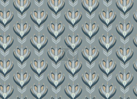 Illustration for Art nouveau ogee floral seamless vector pattern. Elegant pale blue repeating background for wallpaper and textile. - Royalty Free Image