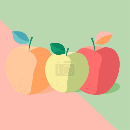 Ilustración de Moderna ilustración vectorial minimalista de tres manzanas de colores. - Imagen libre de derechos
