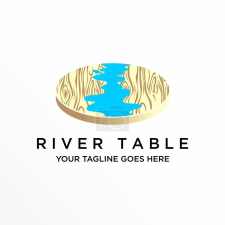 Mesa de madera circular con motivo río imagen icono gráfico diseño abstracto concepto vector stock. Se puede utilizar como símbolo relacionado con el interior.