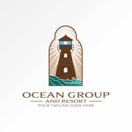 Logo diseño gráfico concepto creativo abstracto prima icono vector stock faro con rayos detrás en el agujero de la llave. Relacionado con hogar marinero playa isla