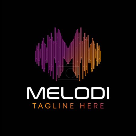 Logo design graphic concept creative premium vector stock initial lettre M font melody sound wave music acoustic. Typographie associée monogramme branding