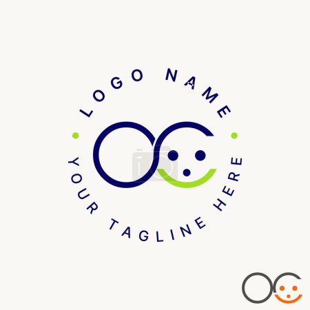 Logo design graphic concept creative premium abstract vector stock initial letter OC line font connect smile face Related to monogram typography brand