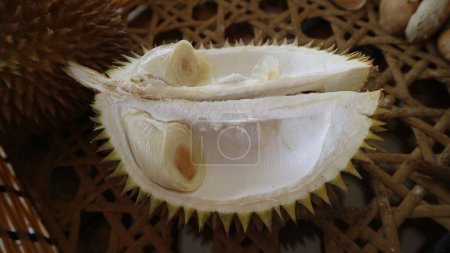 Opened durian fruit.Ripe Durian is known as King of fruits. It is smelly and the shell is covered with nails.