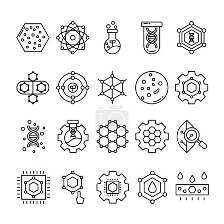 Ilustración de Set de Nanotecnología Icono con Estilo Esquema. Contiene iconos tales como nanosensor, nanofiltración, tecnología verde, etc.. - Imagen libre de derechos