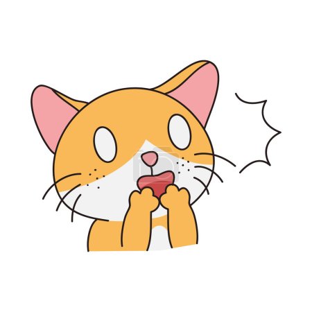 Handgezeichneter niedlicher Katzenaufkleber auf weißem Hintergrund. Niedliche Orange Cat Illustration. Cute Cat Kitty, Kätzchen, Kawaii, Chibi Stil, Emoji, Charakter, Aufkleber, Emoticon, Lächeln, Emotionen, Maskottchen.