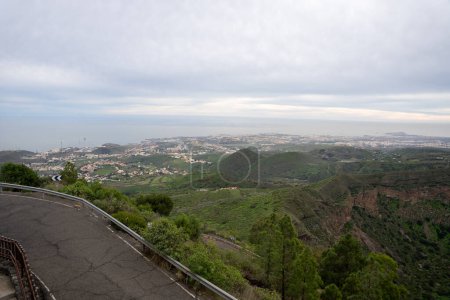 View from peak of Caldera de Bandama volcanic crater over Gran Canaria island