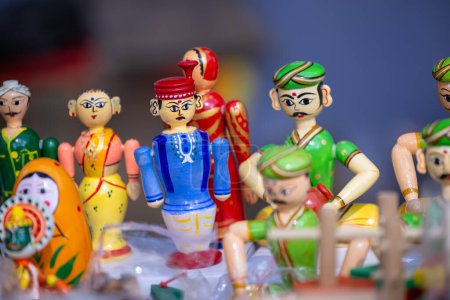 Photo for Wood made Toys for Kids in display at Surajkund Craft Fair, India, February 2020 - Royalty Free Image