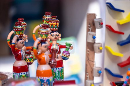 Photo for Wood made Toys for Kids in display at Surajkund Craft Fair, India, February 2020 - Royalty Free Image