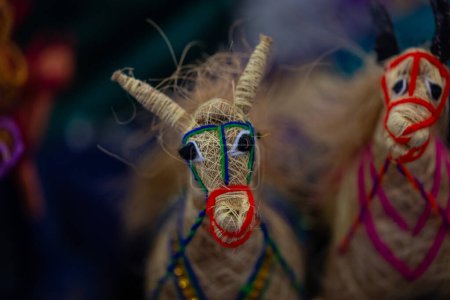 Photo for Handmade jute donkey toy on blurred background - Royalty Free Image