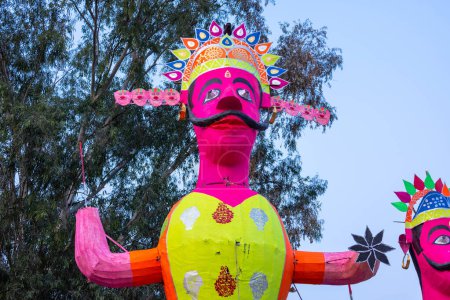 Photo for Handmade colorful Ravan sculptures during Dussehra festival in India. - Royalty Free Image