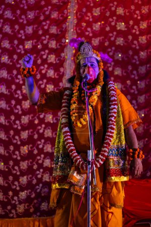 Photo for Ghaziabad, Uttar Pradesh, India - September 27 2022: Artist playing ravan character of ramayana in ramlila during the dussehra festival. - Royalty Free Image