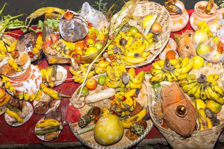 Photo for Fresh fruits on the table during Hindu ritual - Royalty Free Image
